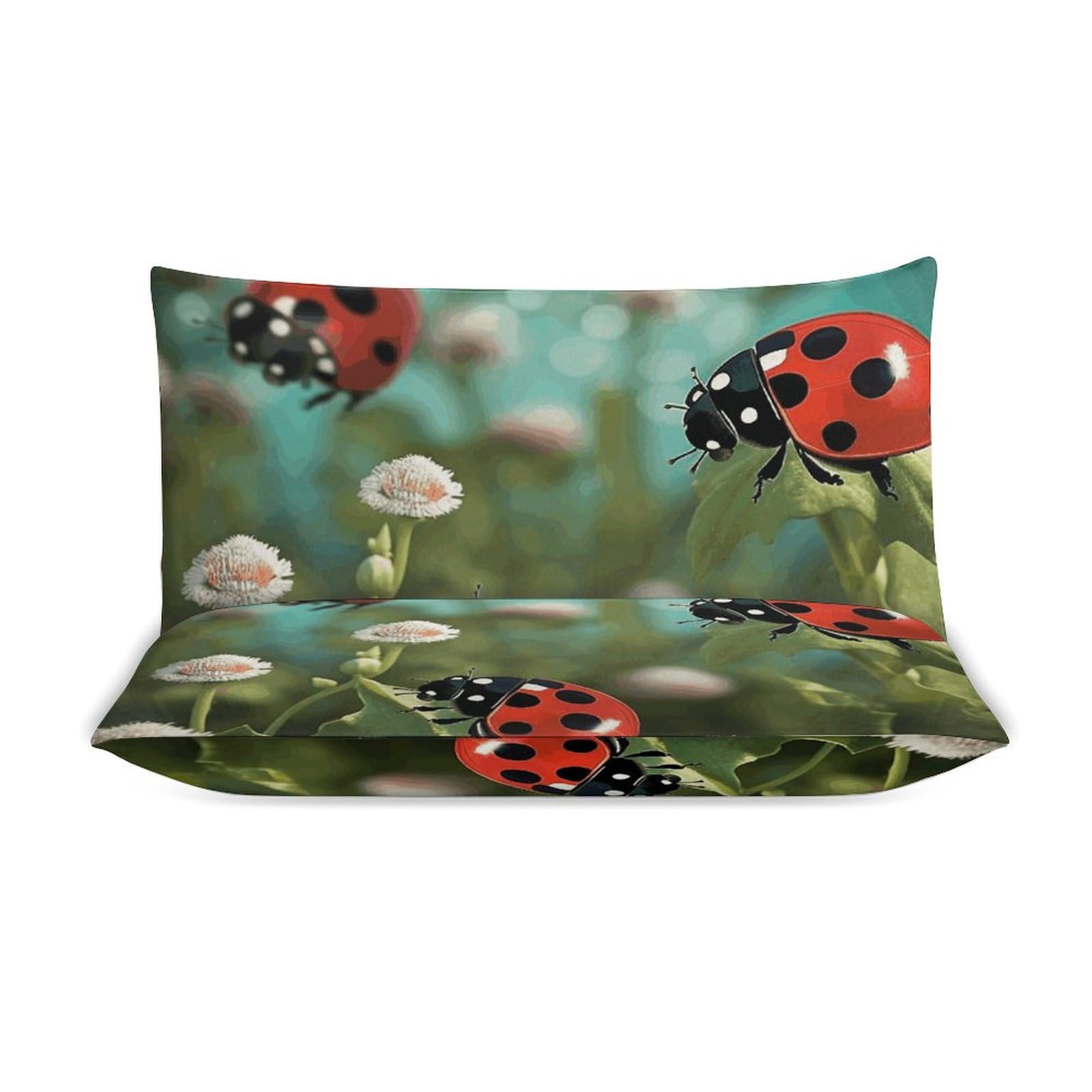 Set di biancheria da letto 3 pezzi, ultra morbido, con copriletto con paesaggio coccinella + 2 federe, leggero copripiumino double-face per casa/hotel/regali, 259 x 228,6 cm