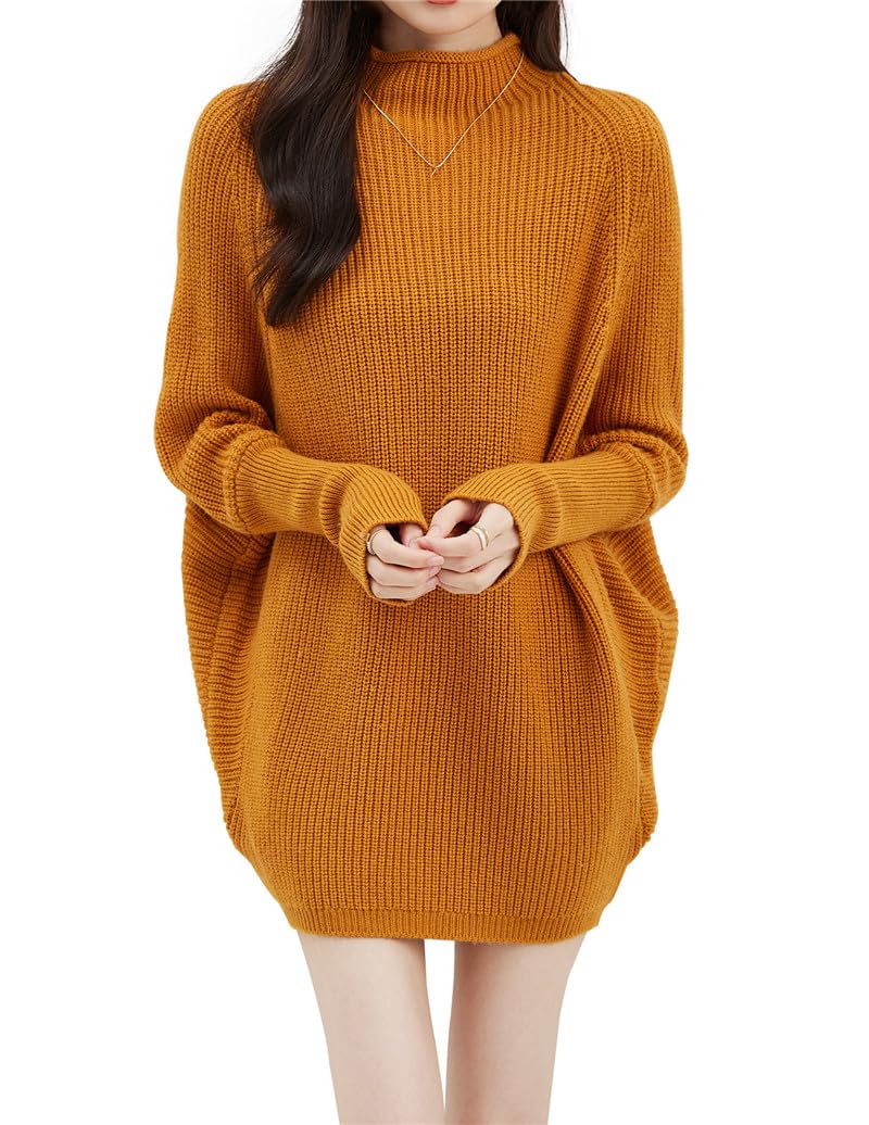 Dninmim Maglione da donna in lana con collo a lupetto, autunno e inverno, oversize, a maniche lunghe, stile vintage
