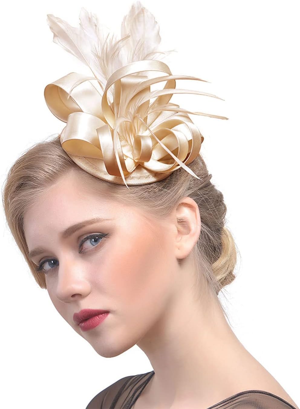 DRESHOW Fascinators Royal Banquet Ribbons Feathers Headwear Cocktail Tea Party Wedding Church Bridal Derby Hat for Women - Image 7