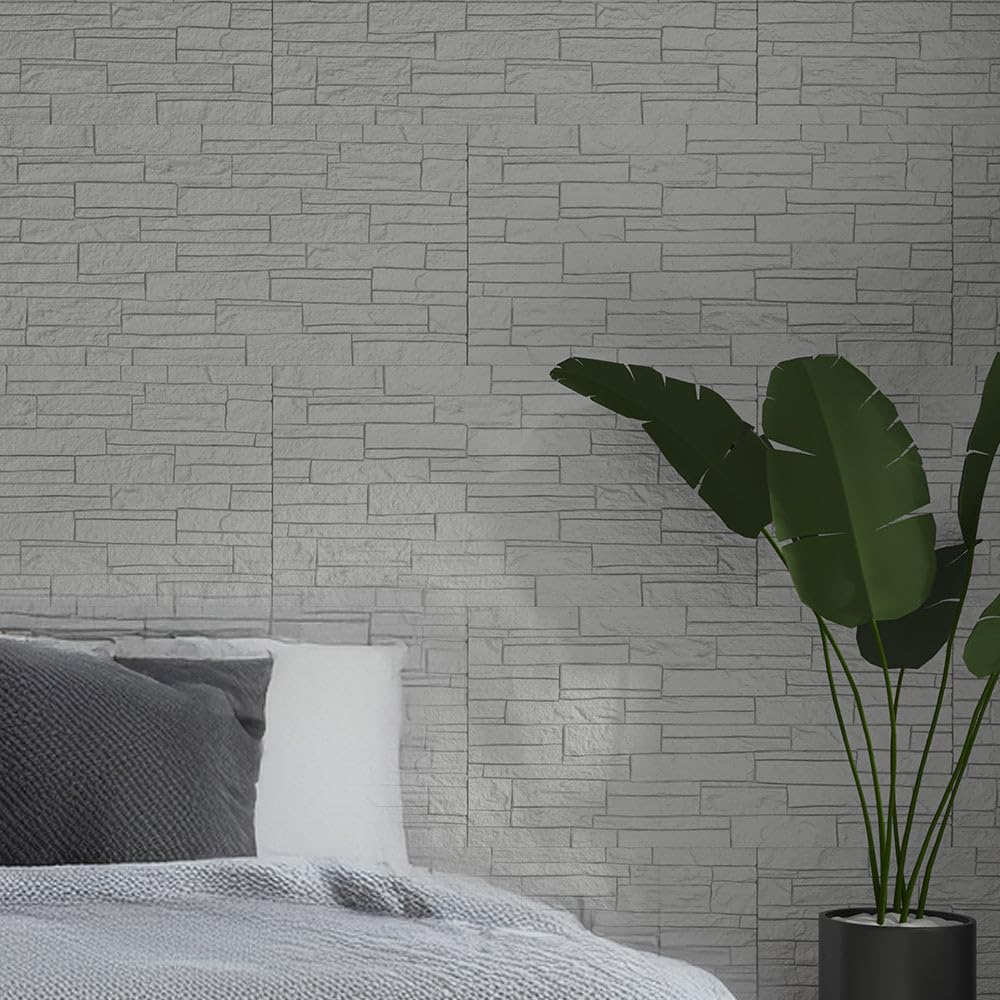 3D Cegła Kamień Dekoracyjny Panel Zestaw 12 Sztuk 8,6 mt2 Pokrycie ścienne PU 120 x 60 x 2,5 Biały kwarcyt