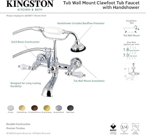 Miniatura 6 de Kingston Brass AE556T1 Aqua Vintage Clawfoot - Grifo de bañera (7 pulgadas), cromo pulido