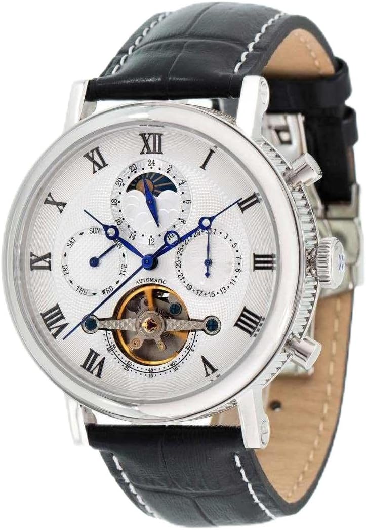 Louis Cottier - Watch Tradition Automatic Dial White - Stainless Steel Case 42 mm - Leather Strap Black - Men