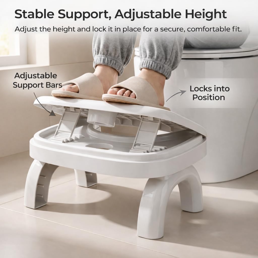 Toilet Stool for Adult and Kids,Cute Bear Design Potty Step Stool with Adjustable Height,Non-Slip Plastic Bathroom Foot Rest for Toddlers & Adults