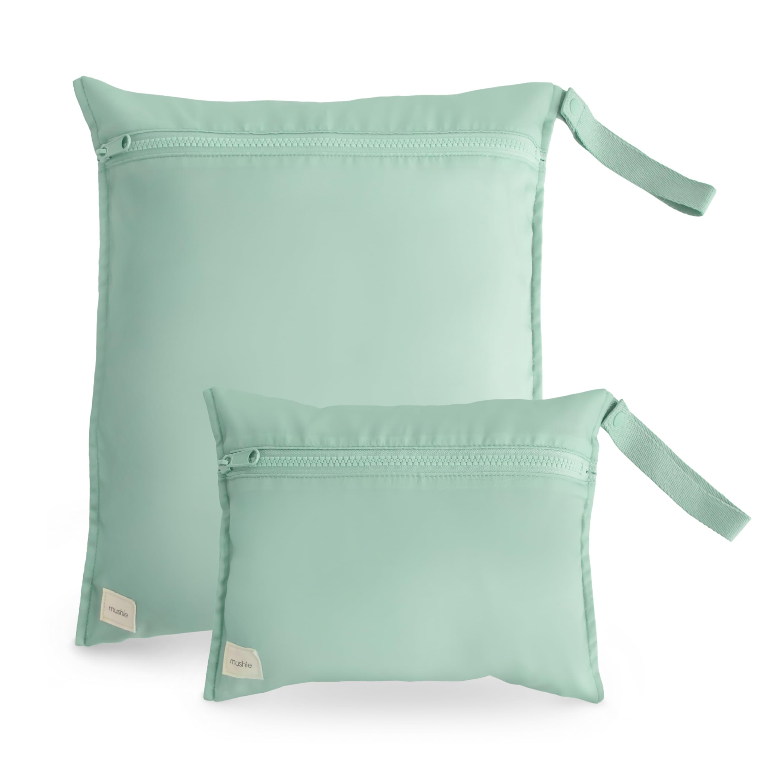 mushie Water Resistant Wet Bags | Large & Small Reusable Storage Bag for Baby Items and Travel | Zippered Pockets with Handle | Machine Washable, Set of 2 (Roman Green)-image-10