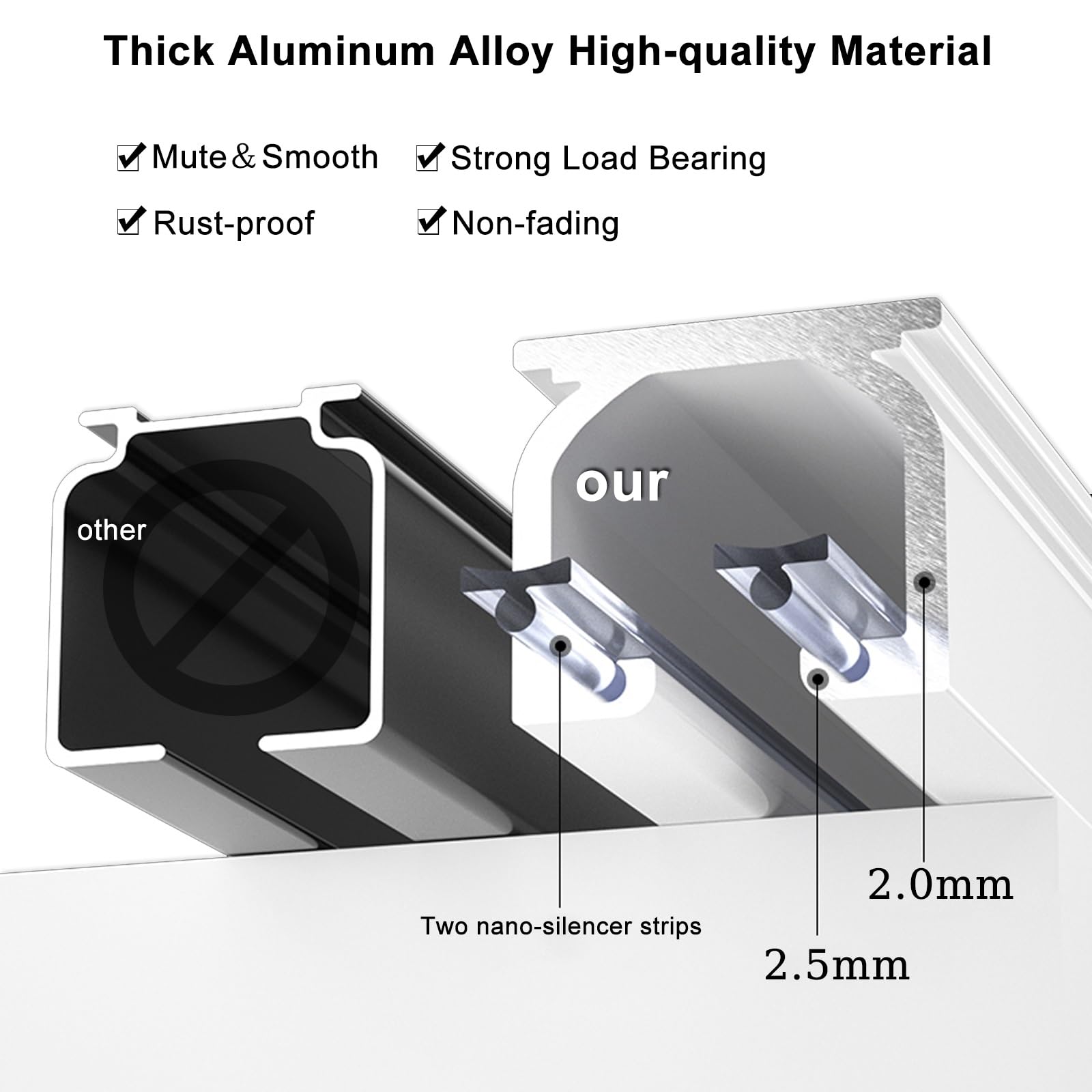 Aluminiowy zestaw szyn sufitowych, regulowany 50-600 cm przemysłowy drążek do łyżwiarstwa, uchwyt ścienny lub sufitowy, wykończenie szampańskie - idealny do dekoracji domu i ulepszenia projektu