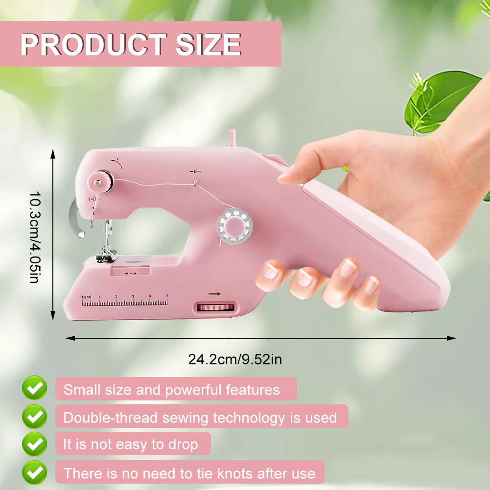 Handnähmaschine, Mini Nähmaschine, Tragbare Handnähmaschine, mit Nähzubehör für Anfänger, Schnell Nähende Elektrische Nähmaschine, DIY Nähmaschines für Kleidung, Stofftiere, Kissen, Vorhänge, Puppen