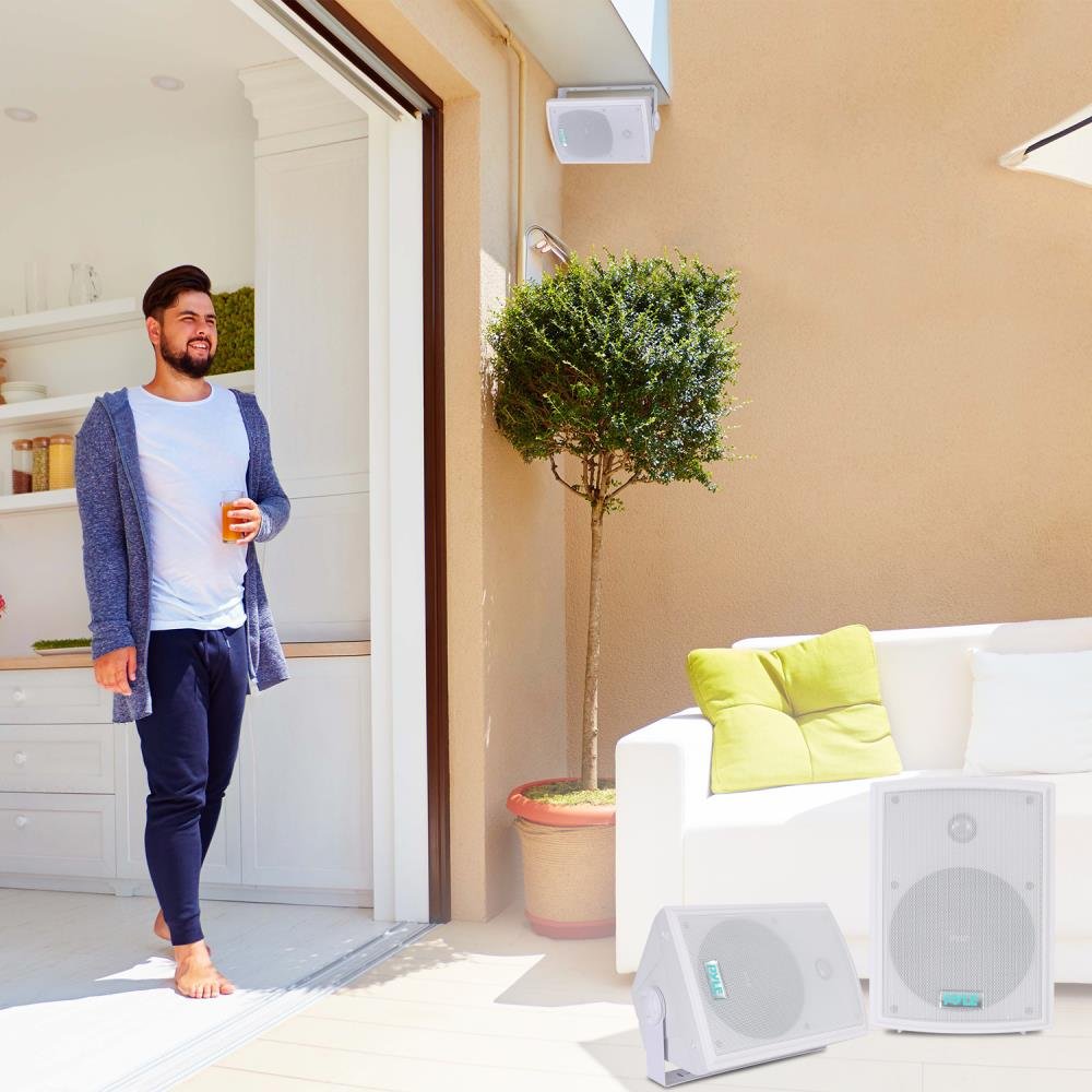 Pyle PDWR63 Dual Waterproof Outdoor Speaker System - 6.5 Inch Pair of Weatherproof Wall or Ceiling Mounted White Speakers w/Heavy Duty Grill, Universal Mount - for Use in The Pool, Patio or Indoor