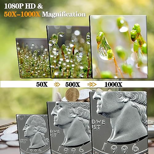 Image of ETZIN USB Digital Microscope,50X-1000X Magnifying Coin Micros-cope,Handheld Pocket Mic-roscope Adults, HD Microsco-pe Camera, 8 LED Lights AdjustableBlue, USB.