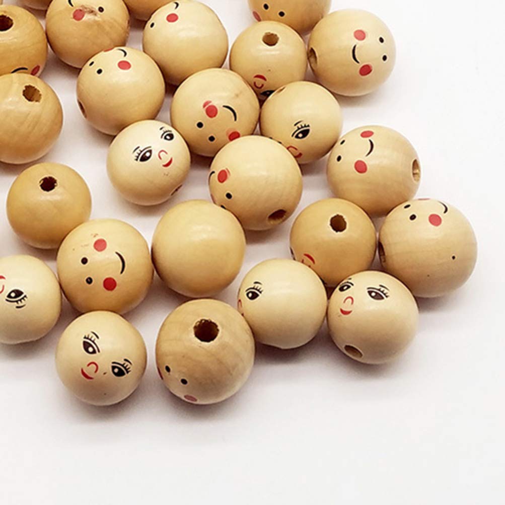 NUOBESTY 50pcs Wood Beads With Face Pattern - Bulk Craft Beads For Jewelry Making, Bracelets, DIY - View #12