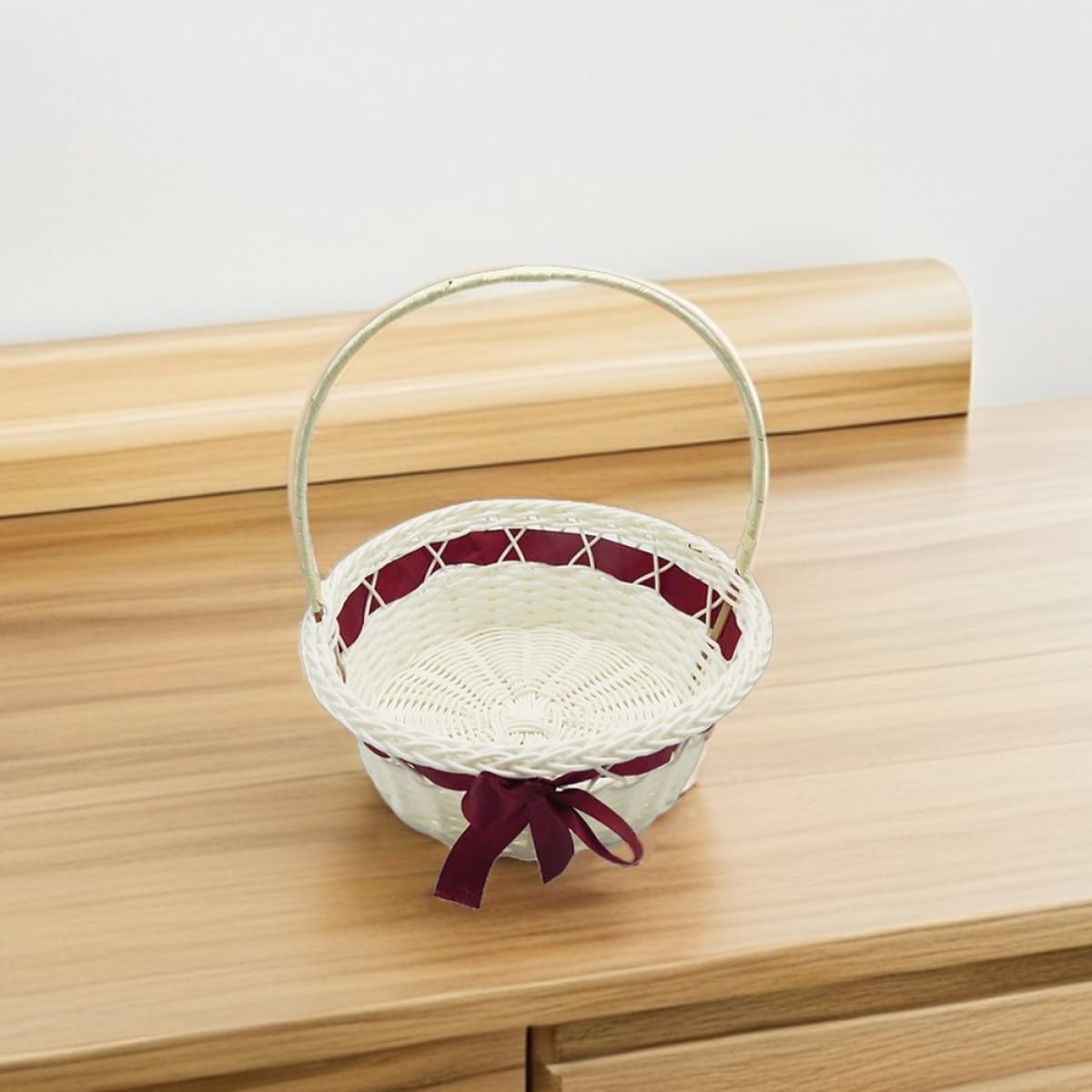 TOYANDONA Wedding Flower Girl Basket Hand-woven Wicker with Handle 16x20cm Burgundy Rustic Storage for Wedding Supplies Party Favor and Fruit Bread