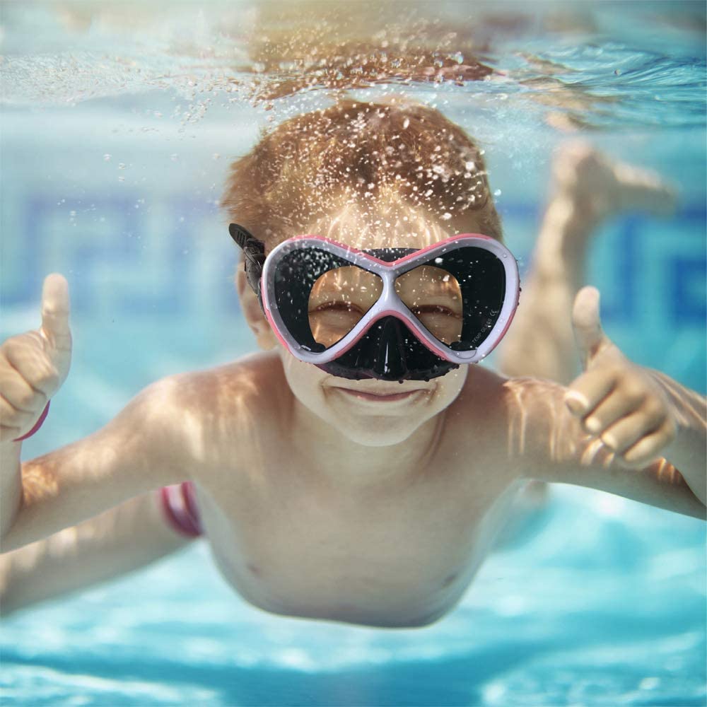 Maschera da snorkeling per bambini, anti-appannamento e anti-perdite, occhialini da snorkeling e nuoto, impermeabile, resistente maschera in vetro temperato, per bambini dai 4 ai 14 anni