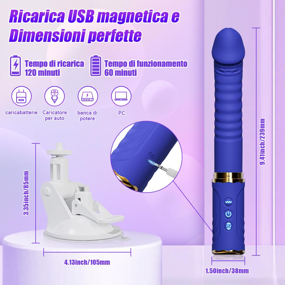 Dildo Vibratoreper Donna Professionale Giocattolo Sessuale a Mani libere Sex Toys 10 Modalità di Spinta e Vibrazione Adatto per la Stimolazione Punto G del Clitoride Anale Ventosa Rimovibile