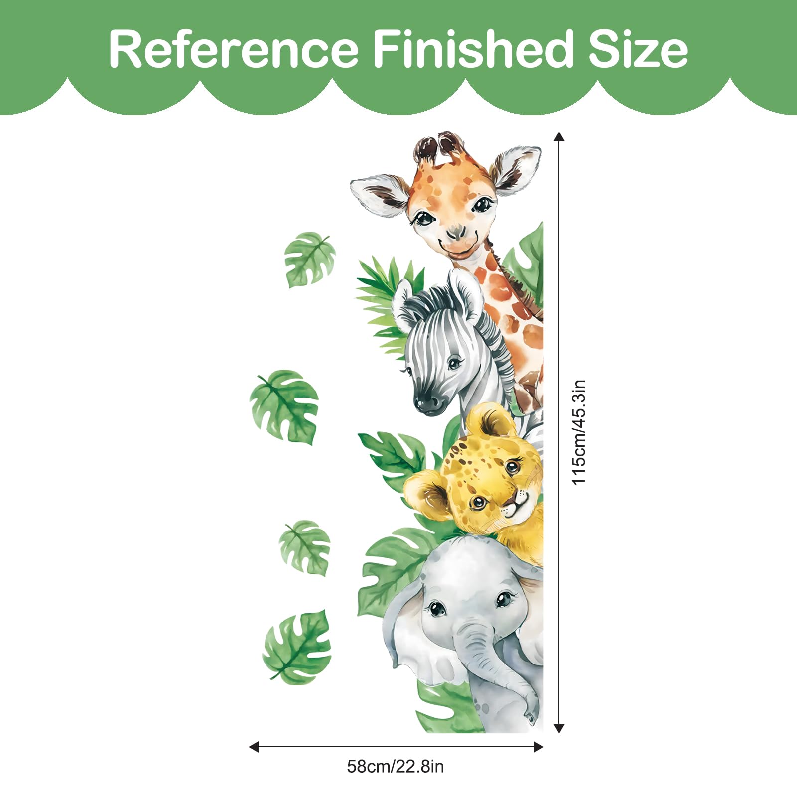 Tanlaby Adesivi Murali Animali Giungla Adesivi da Parete Animali Safari Stickers Murali Giraffa Zebra Verde Foglie Stickers Muro per Bambini Camerette Camera da Letto Asilo Nido