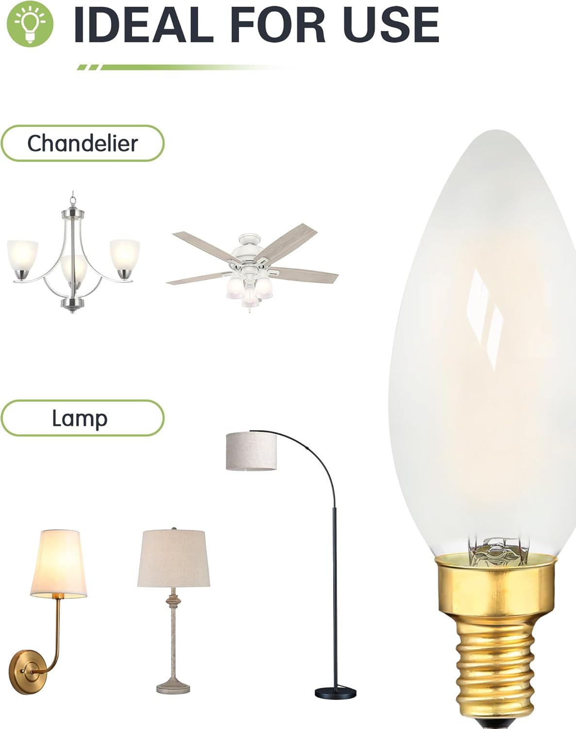 Dimmable E12 Candelabra LED Light Bulbs 25W Equivalent, 3000K Soft White, 2 Watts E12 Base LED Bulb, 200LM Frosted LED Chandelier Bulb, 2W B11 Candle Light Bulbs, 4 Pack