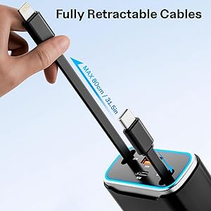 TOENNESEN Retractable Car Charger USB C 131W 4-in-1 Fast Charging with 2 Retractable Cables Car Phone Charger Adapter for iPhone 17 Pro Max 16 15 14 13 Fast Charge Car Accessories, Gifts for Men Women