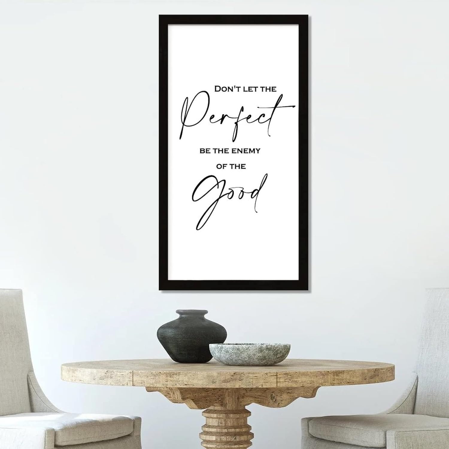 22x12in Wooden Wall Plaque Motivational Quote Dont' Prefect Be the Enemy of the Good Religious Quotes Black Frame Wooden Plaque for Washroom Farmhouse Cottage Wall Decor Birthday Housewarming Gift