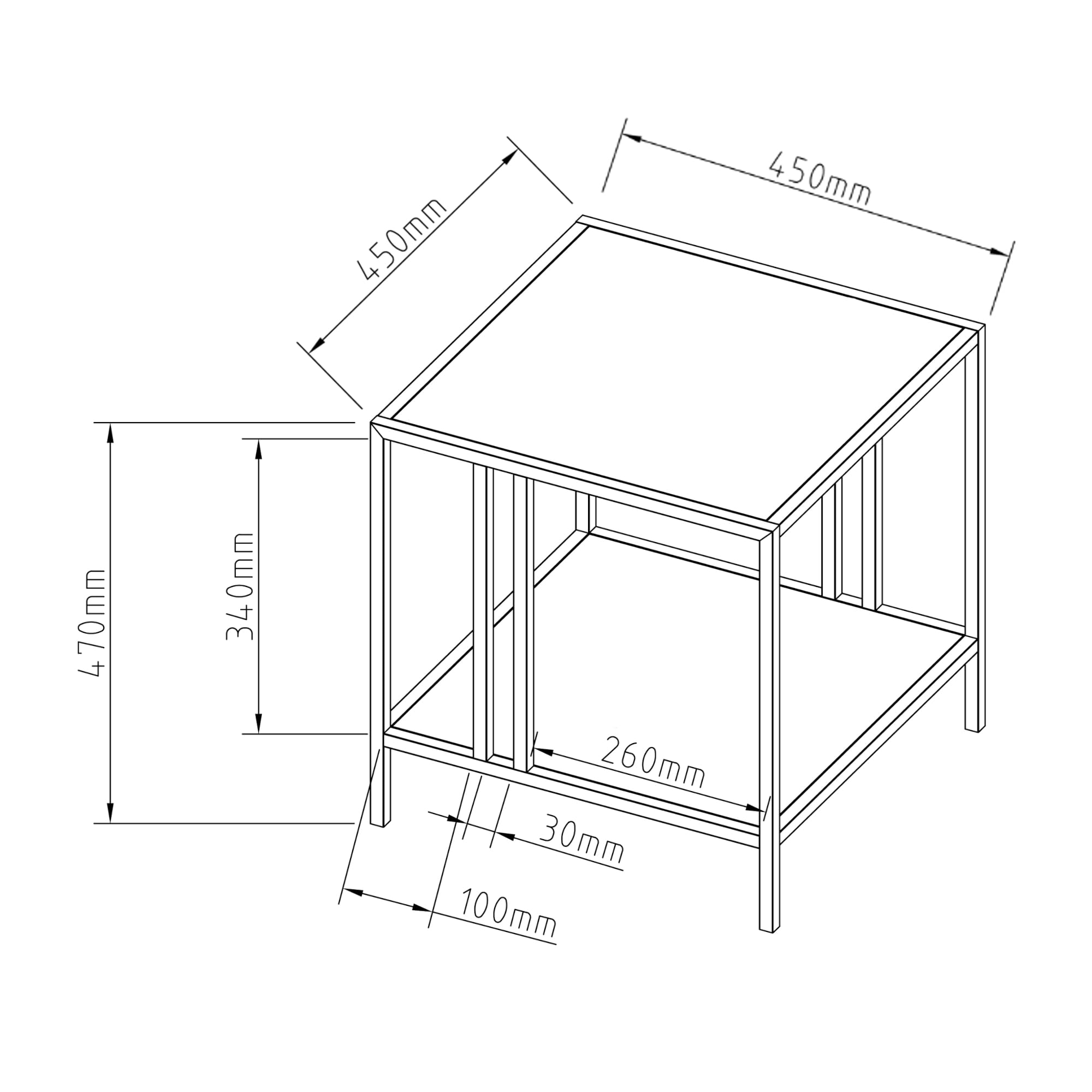 [en.casa] Tavolino da Divano Tavolino in Acciaio con Ripiani Quadrati e Lati Aperti Consolle Basso da Soggiorno Tavolino Cubico Decorativo 47 x 45 x 45 cm - Nero