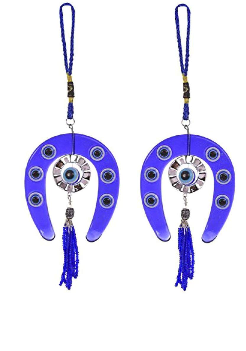 SHIVMART® Evil Eye Horse Shoe Hanging with Feng Shui Pack of 2
