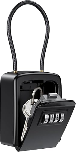 LOFICOPER Caja de seguridad para llaves, cerradura de almacenamiento de llaves exterior, con combinación de 4 dígitos, cadena extraíble, para el
