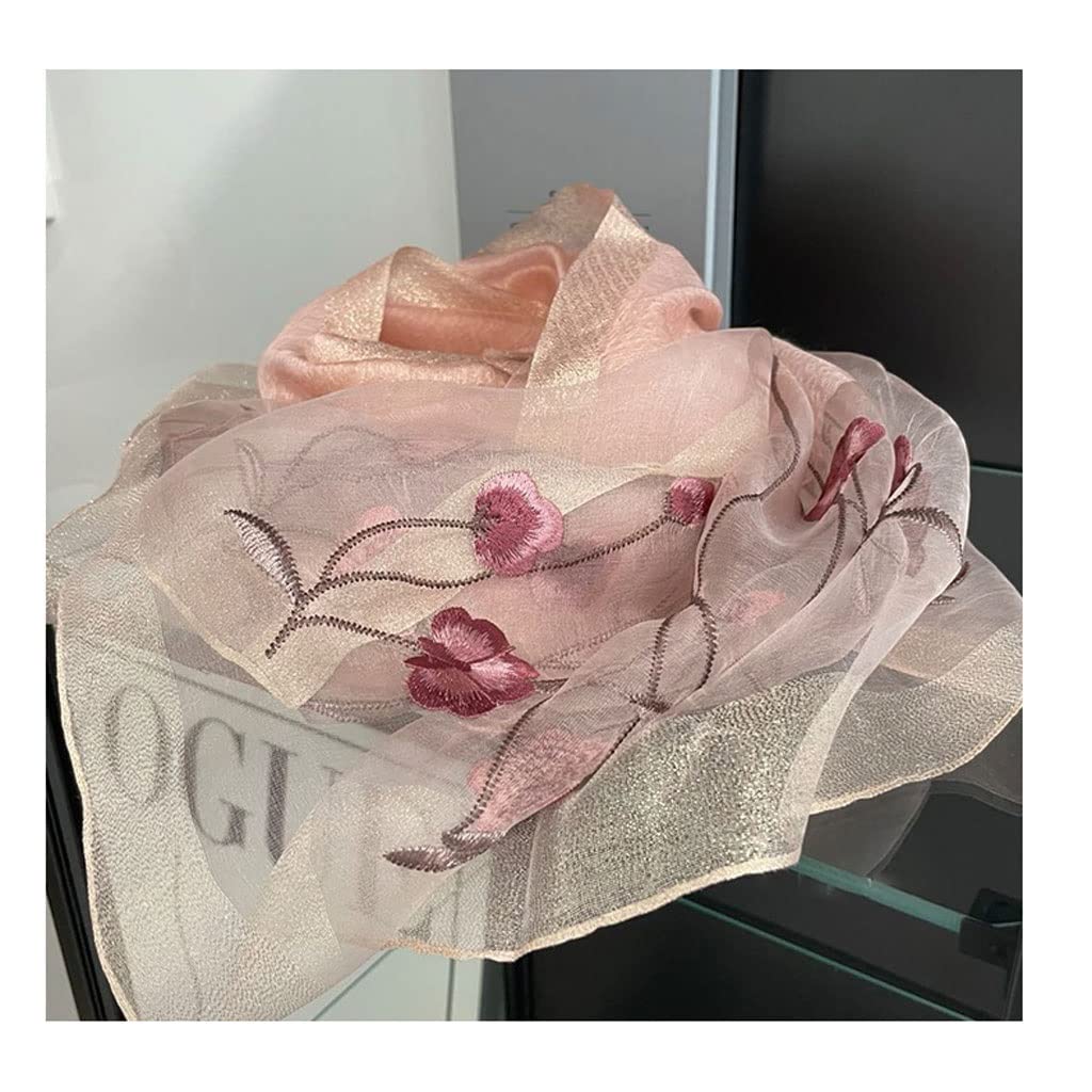 Jedwabny szalik wełniany nadruk kwiatowy hafty szaliki moda damska cienkie, długie szaliki szaliki jesienno-zimowy jedwabny szal/45(Pink)
