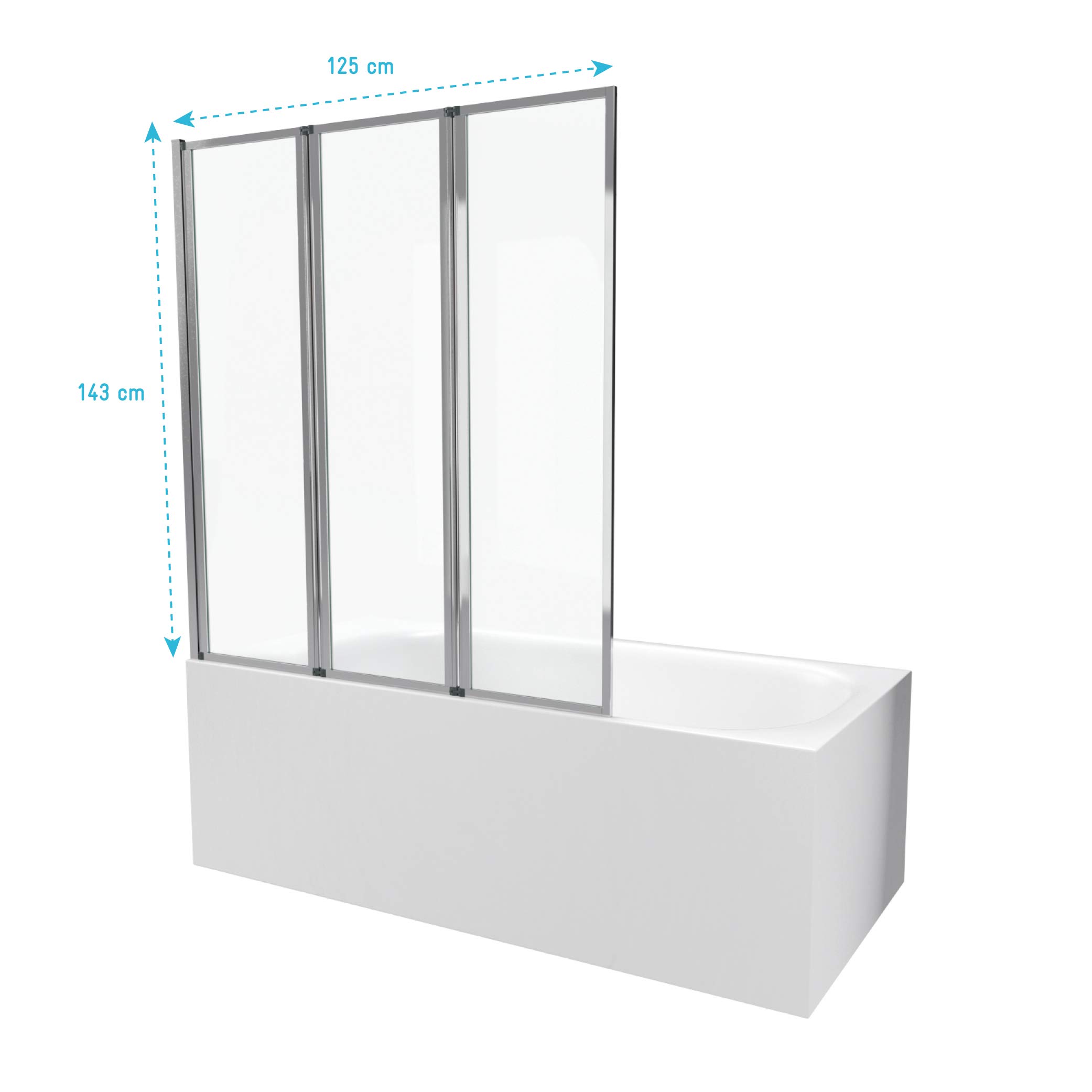 Marwell Triple Chrome ścianka prysznicowa do wanny 125 x 143 cm składana ścianka wannowa chromowana nakładka na wannę z przezroczystym szkłem