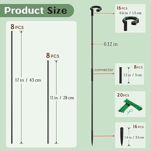 Vista 9 de SupKing - Estacas para plantas de 17 pulgadas y 11 pulgadas de longitud ajustable, 16 piezas de palo de orquídea verde con clips para interiores
