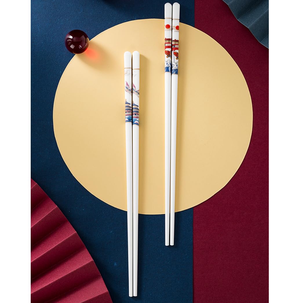 Coffret cadeau de baguettes en porcelaine japonaise, coffret cadeau de baguettes réutilisables lavables au lave-vaisselle avec étui, baguettes antidérapantes en céramique osseuse de haute qualité