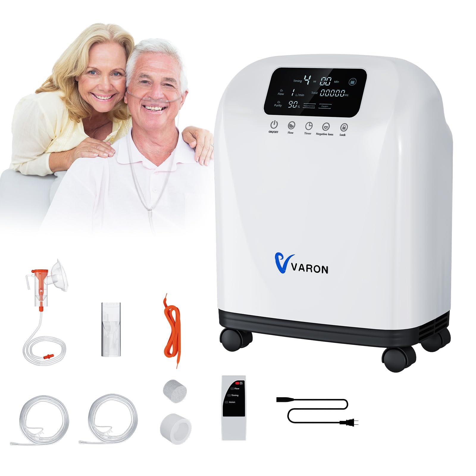 Concentrador de oxígeno portátil para el hogar, Xandoril, 1–9 l/min, 90% de concentración, adecuado para adultos y niños, con control remoto, <45 dB bajo ruido
