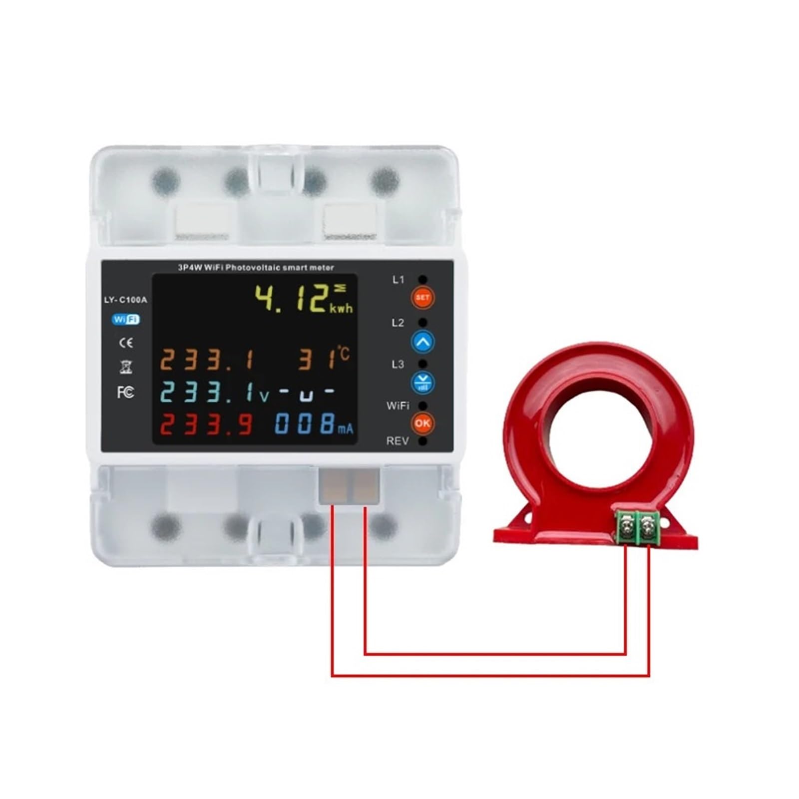 BALYDLUL 4P 100A WiFi Three Phase Energy Meter with Bi Directional Auto-Reclosing Protector Relay Switch(With leakage)
