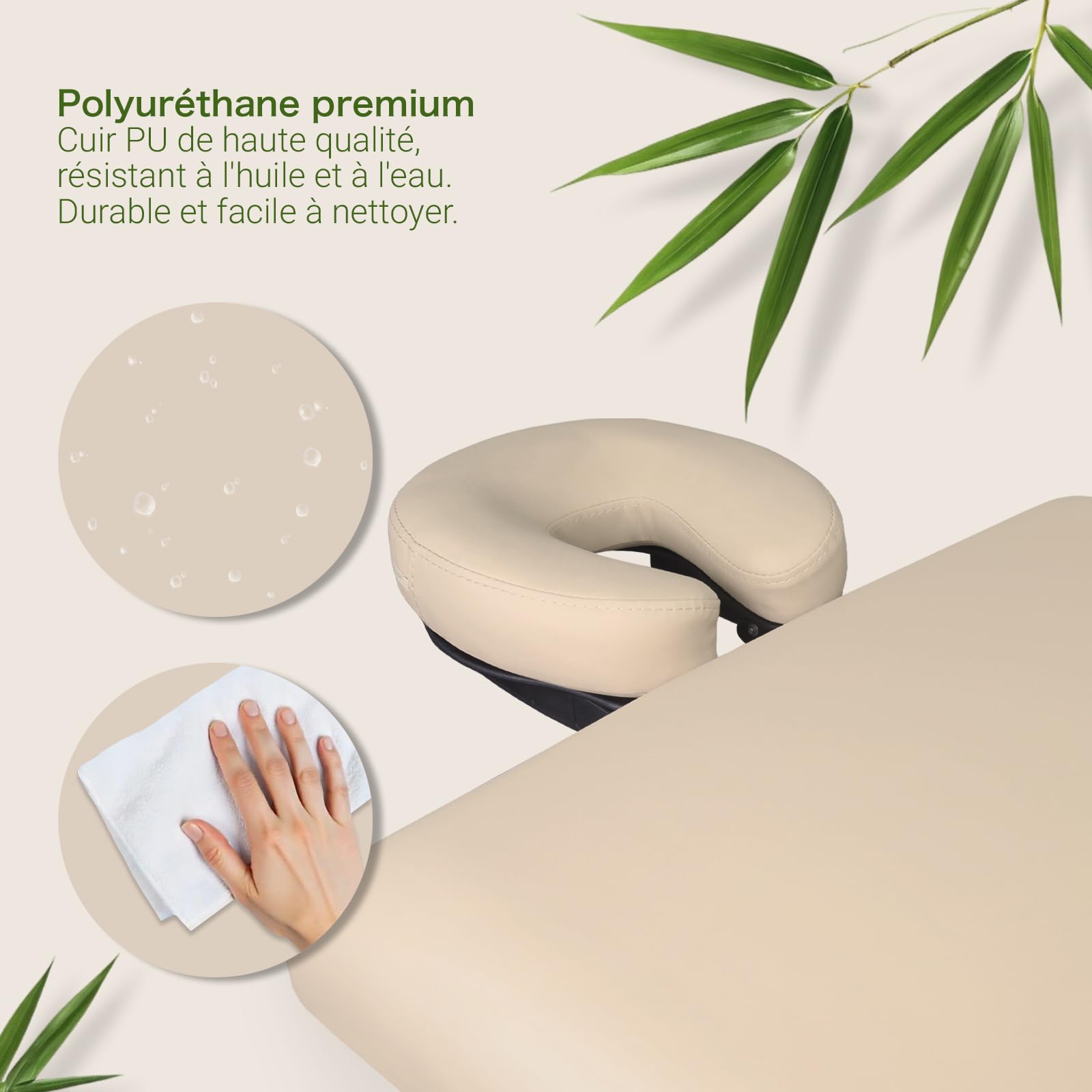 Zen Table de Massage Pliante professionelle - lit esthetique Table Tatouage, Extension de Cils en Bois et Hauteur réglable, Portable avec Appui-tête réglable, accoudoirs, Sac de Transport (Crème)