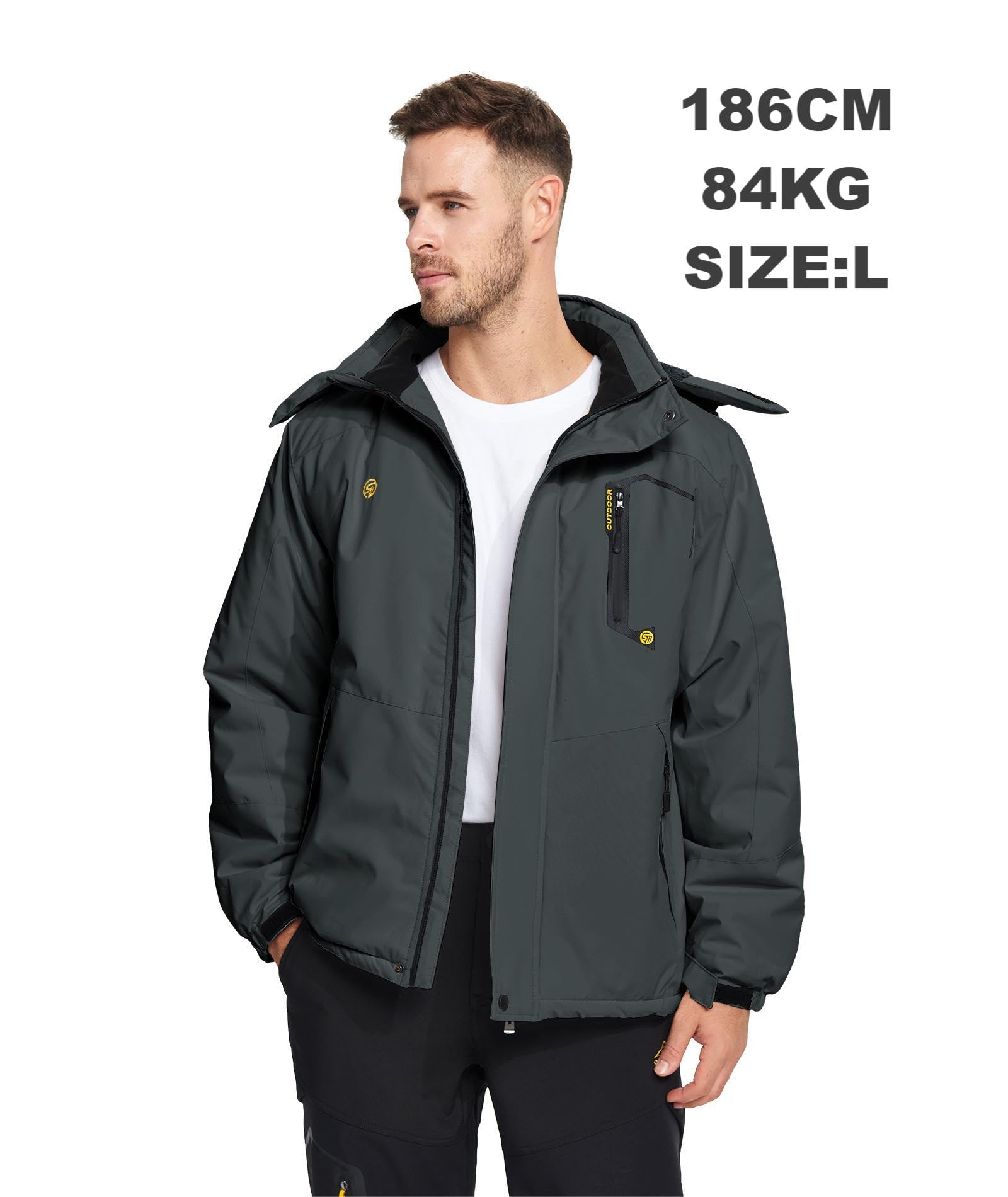 SwissWell Winterjacke Herren Warm Fleece Arbeitsjacke Wasserdicht Skijacke Winddicht Outdoor Jacke Winter mit Abnehmbarer Kapuze