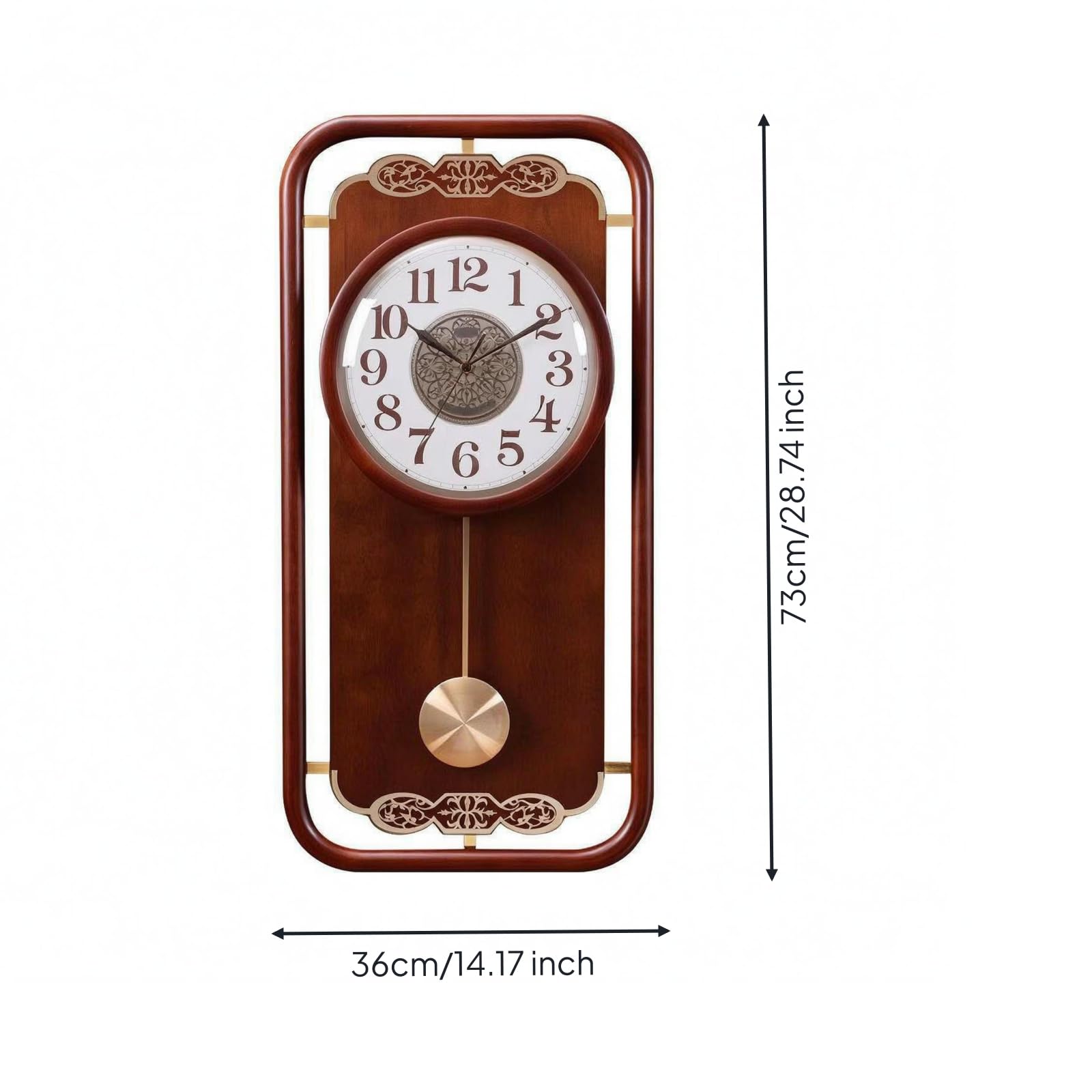 Baoblaze Reloj de Pared Silencioso Reloj Colgante Rectangular Madera Vidrio Claro Diseño Esquinas Redondeadas Patrón Central, Reloj De Pared De Madera Maciza Jinzhongbao Modelo Silencioso