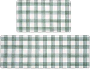 FRESHMINT Modern Farmhouse Plaid 2 Piece Set Kitchen Mats for Floor Anti Fatigue Waterproof & Non-Skid Kitchen Rugs Cushioned Kitchen Mat for Standing Washable Comfort Desk Kitchen Runners
