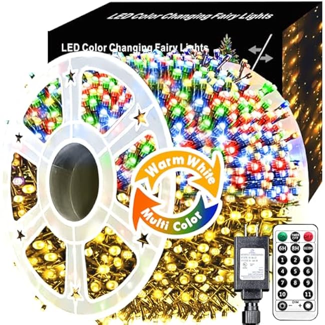 Voolex Christmas Lights 204FT 600 LED 2 Color Changing Christmas String Lights Multicolor or Warm White Dimmable 11 Modes with Remote Control Timer for Indoor Outdoor Christmas Tree,Patio