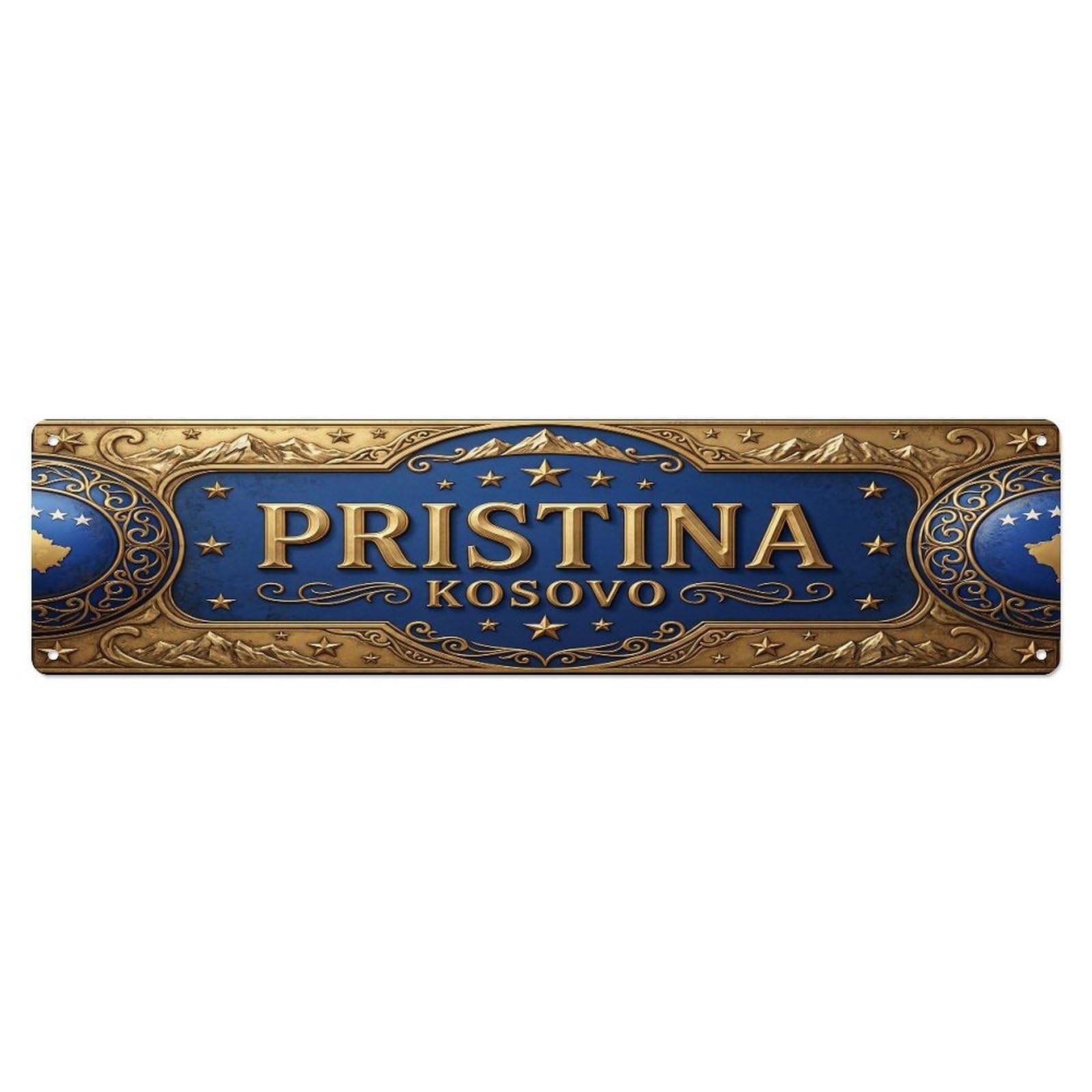 Vintage Pristina Kosovo Flag Pattern Metal Tin Sign