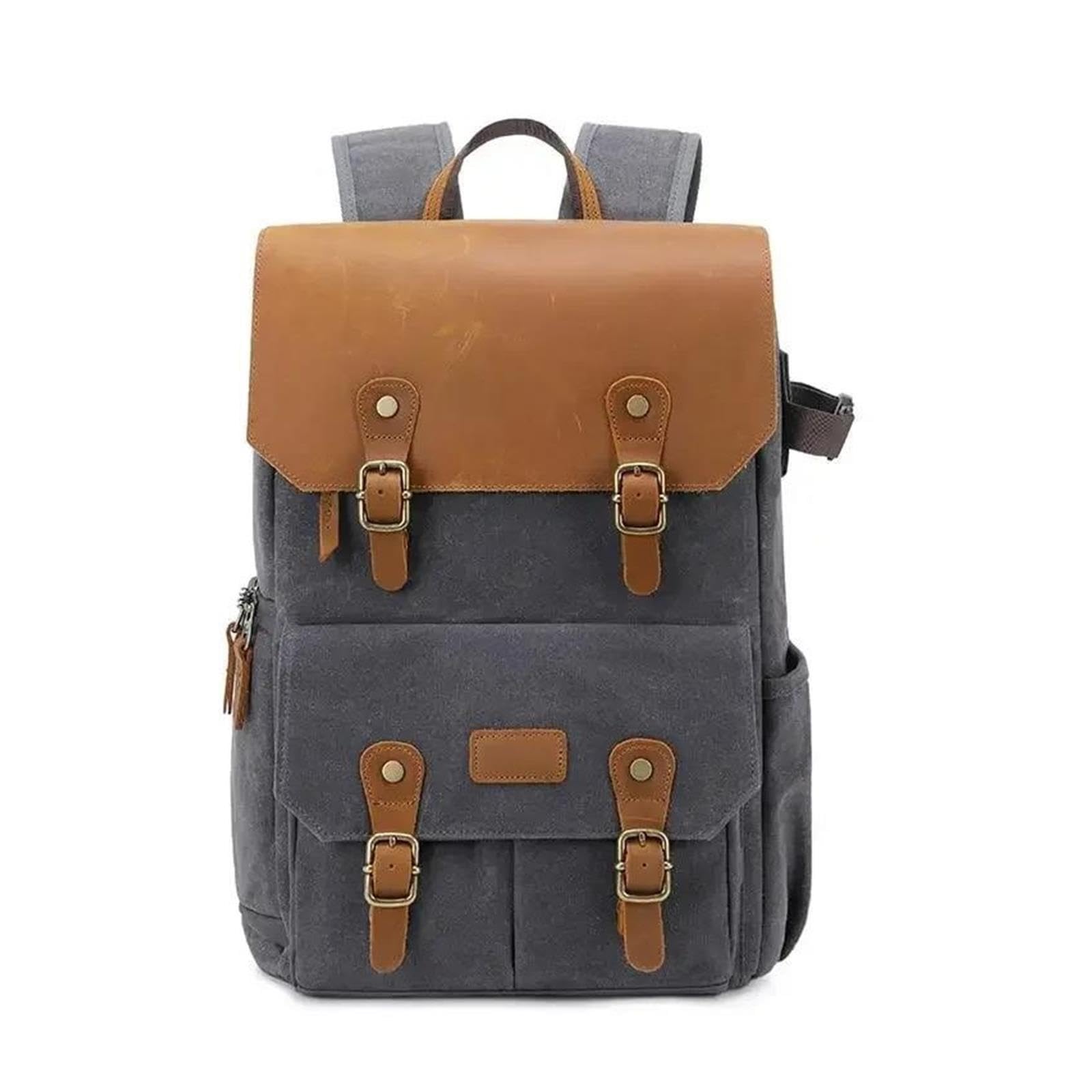 Waterproof Waxed Canvas Camera Backpack with USB Port | Waxed canvas material,waterproof design,USB charging port(Small-camera-gray)