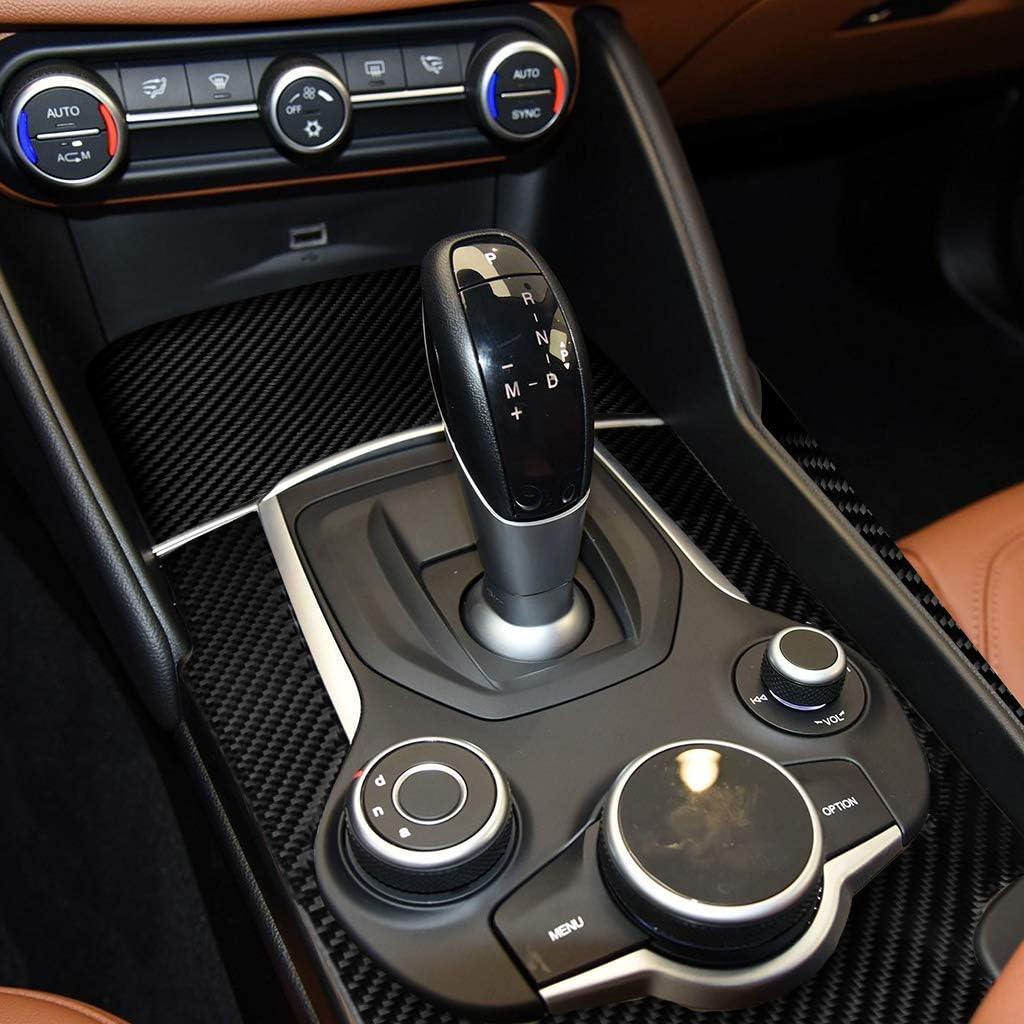 Car Carbon Fiber Accessories Shifter Frame 3PCS Protective Cover Sticker Anti-Scratch Compatible with Alfa Romeo Giulia 2017 2018 2019