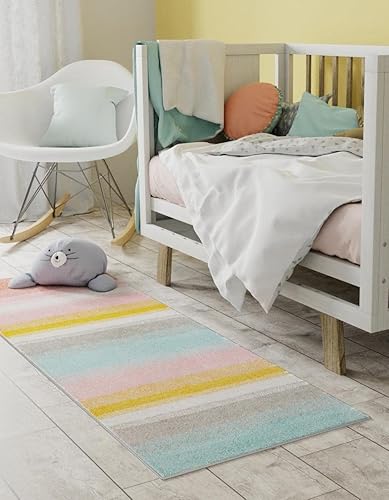 Miniatura 1 de Unique Loom Whimsy Kids Collection - Alfombra de área con diseño de arcoíris abstracto pastel (2 pies 2 pulgadas x 3 pies 11 pulgadas, multicolor