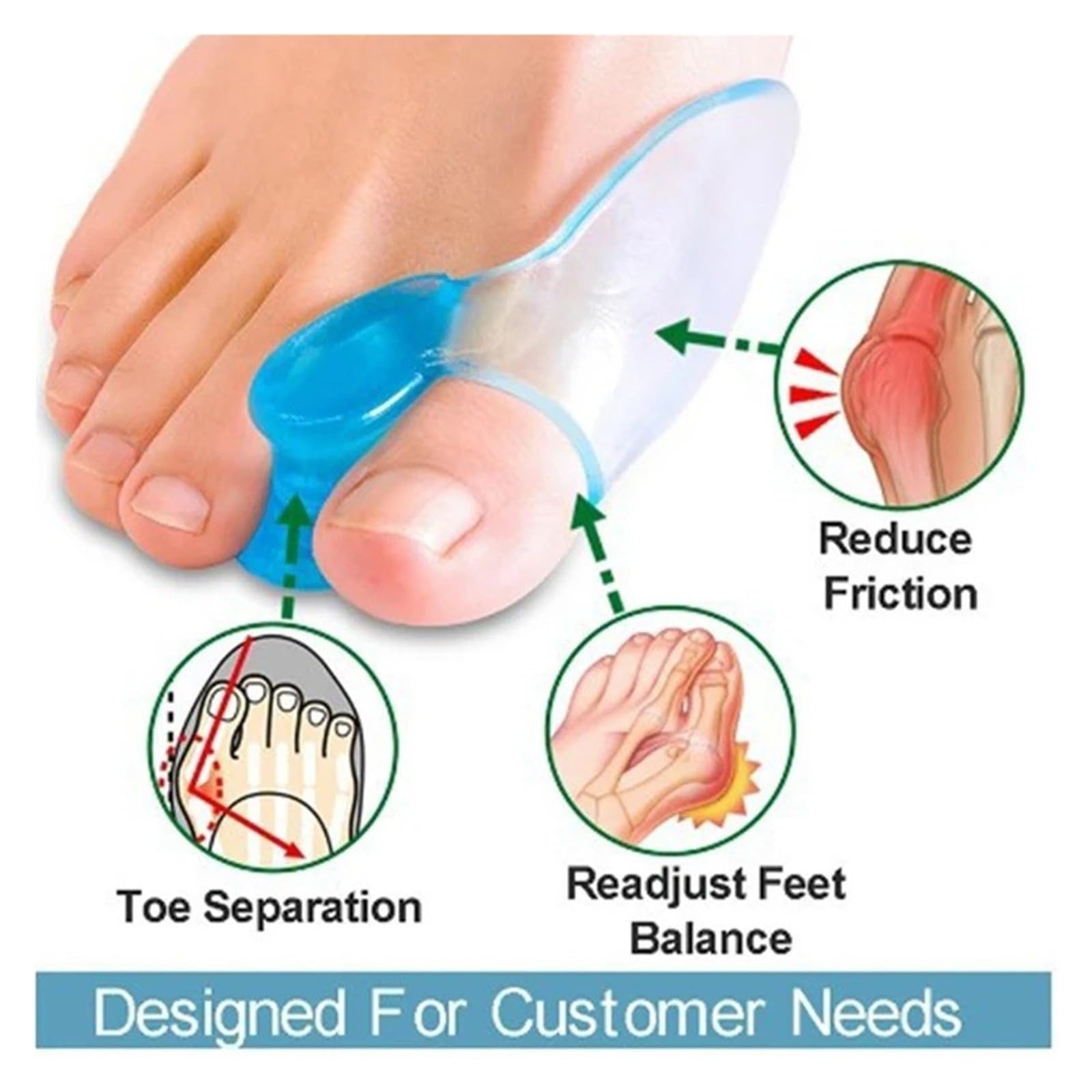 2Pcs Silicone Toe Splitter Hallux Valgus Corrector Foot Bone Separator Manicure Tool