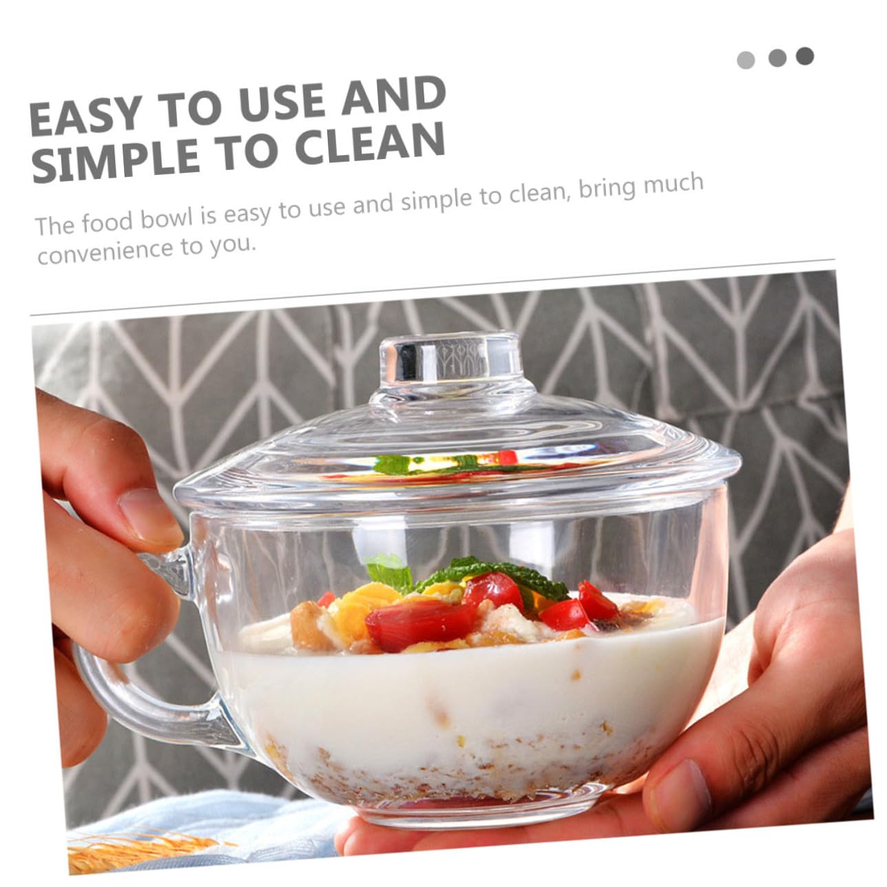 SHOWERORO Tazón de Vidrio Transparente con Tapa y Asa Cuenco para Ensalada Postre y Desayuno Resistente y Elegante para Uso Diario y Reuniones Familiares
