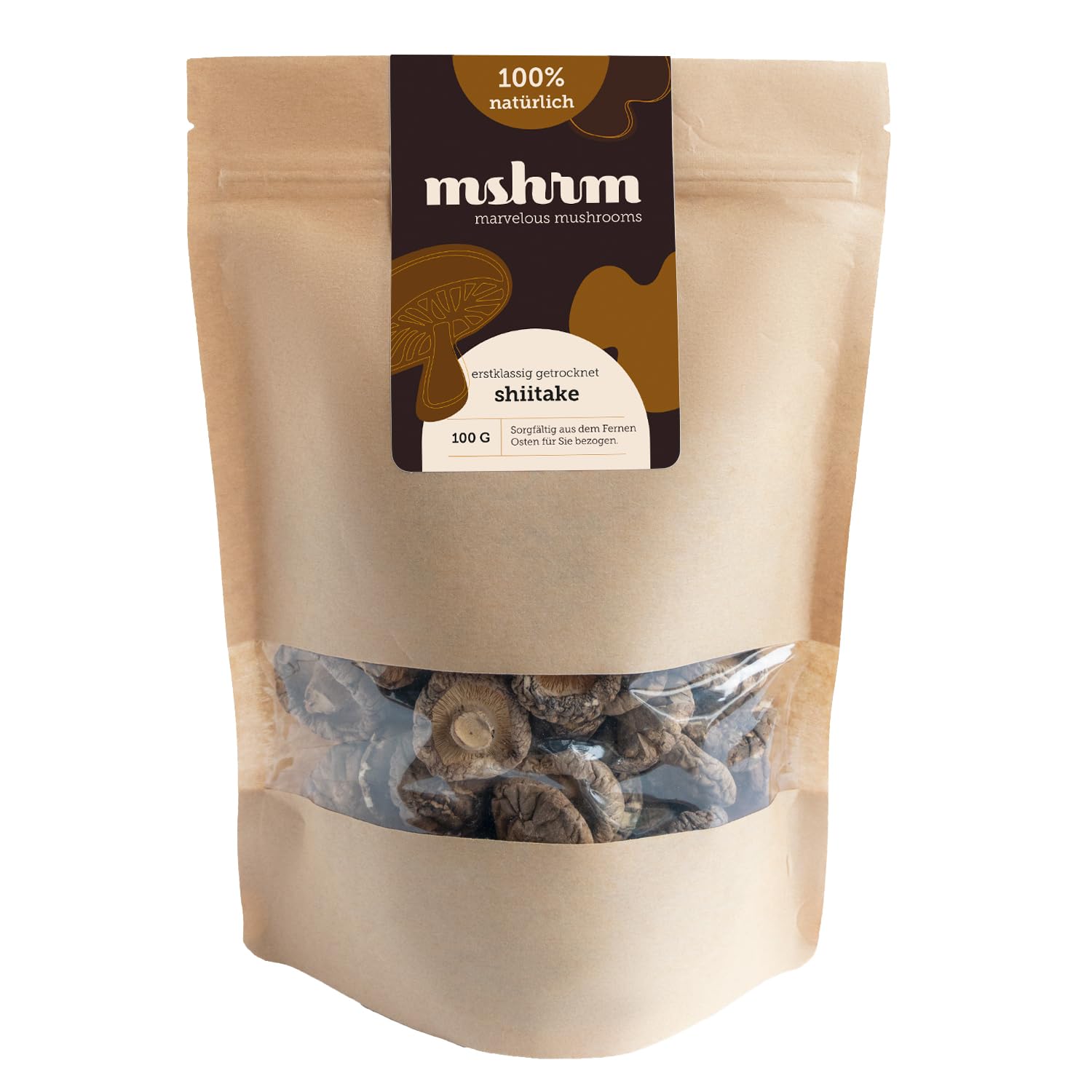 MSHRM Shiitake Pilze getrocknet 100g - Klasse 1 - Nachhaltige Getrocknete Pilze in höchster Qualität zum Kochen & Essen - Shitake getrocknet - Chinesische Pilze - Shitake Pilze aus Nachhaltigem Anbau