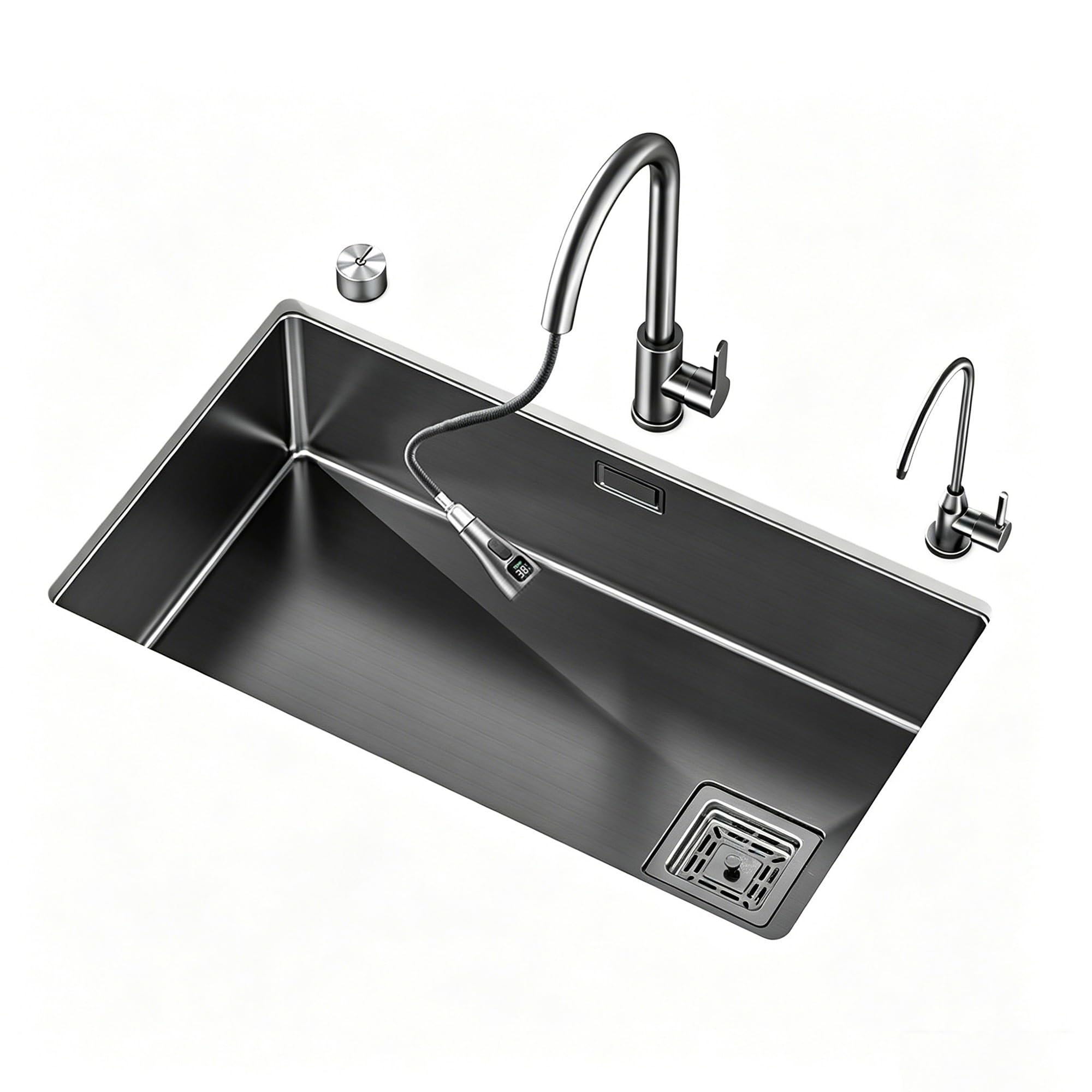 SC Kitchen Sink, Multi-Functional Stainless Steel Sink with Pull-Down Faucet, Suitable for Dining Room(75cm)