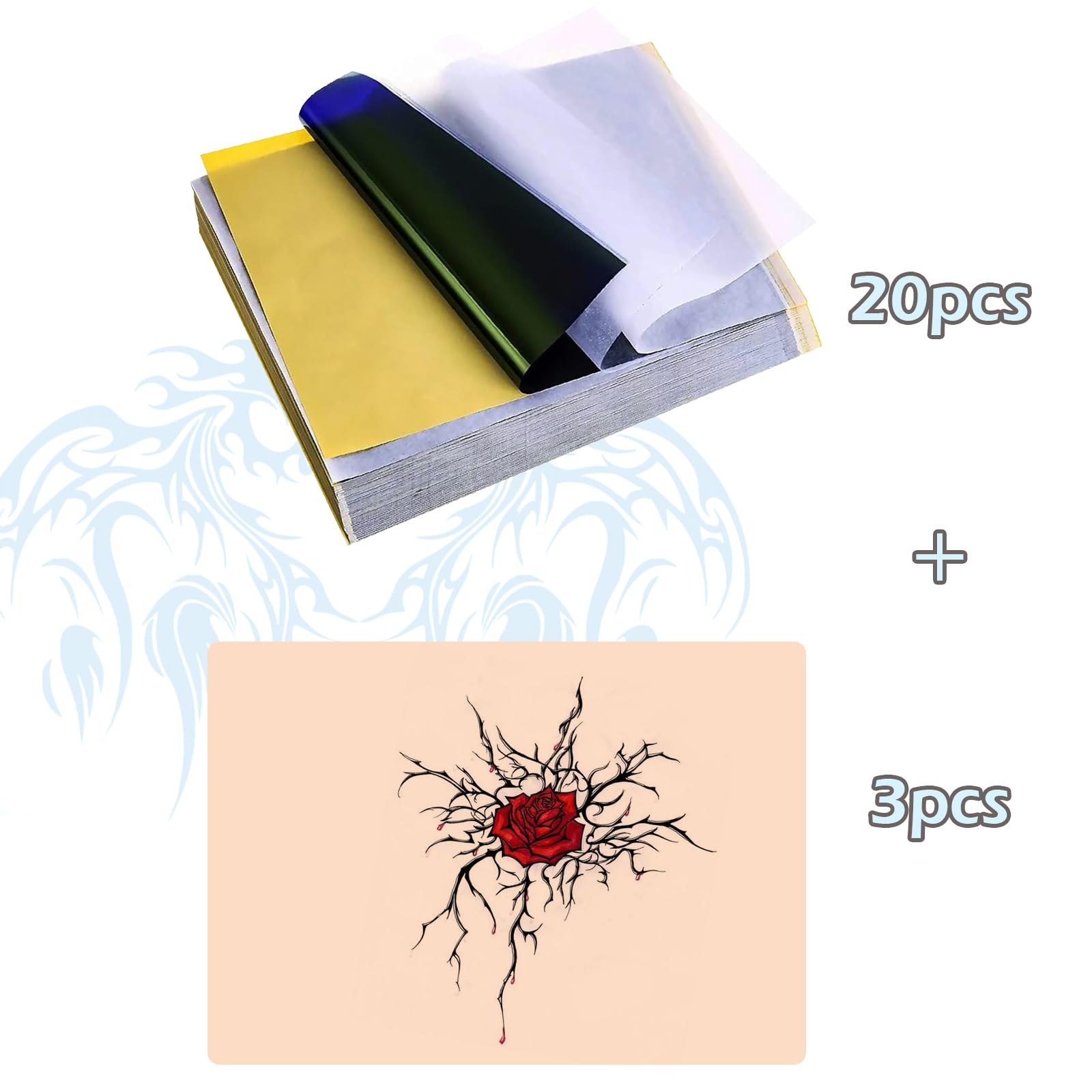 Emalla 3pcs Tattoo Fake Skin with 20pcs Transfer Paper set Tattoo Practice Skin and Stencil Paper for Beginners and Artists - Image 3