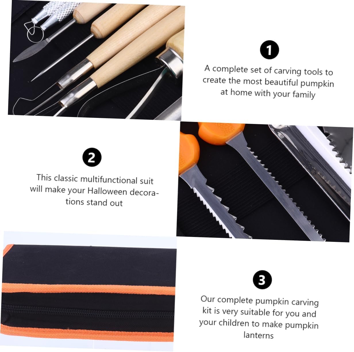 Tofficu 15pcs Pumpkin Carving Kit Multi-Function Halloween Carving Tools Knives for Easy Cleanup Ergonomic Skill Levels Construction