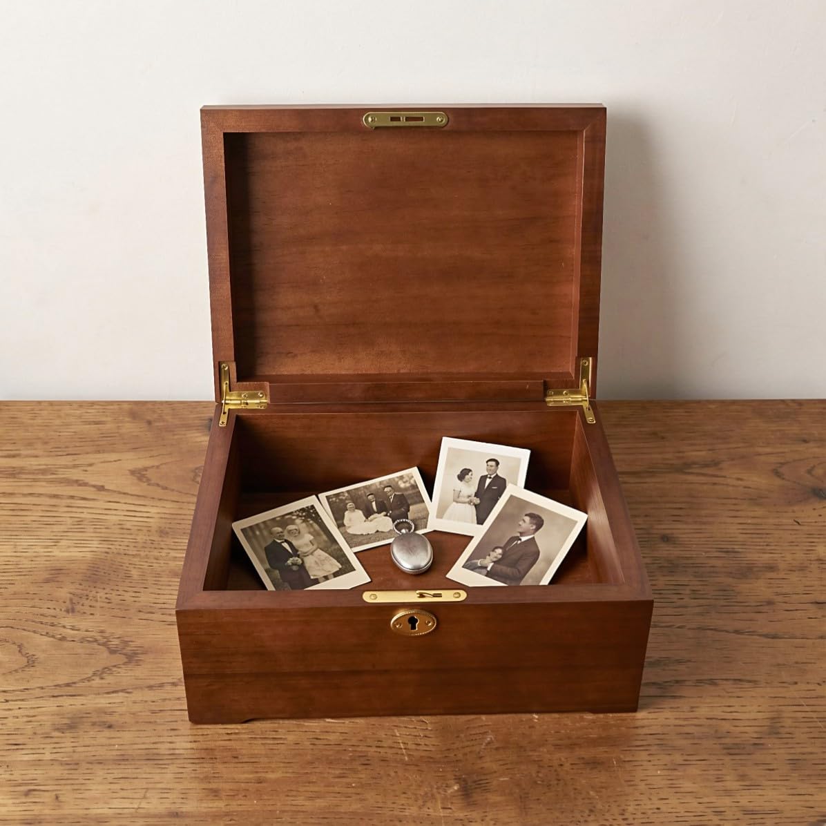 ABOOFAN Caja de Madera Decorativa con Tapa Abatible y Llave, Estilo