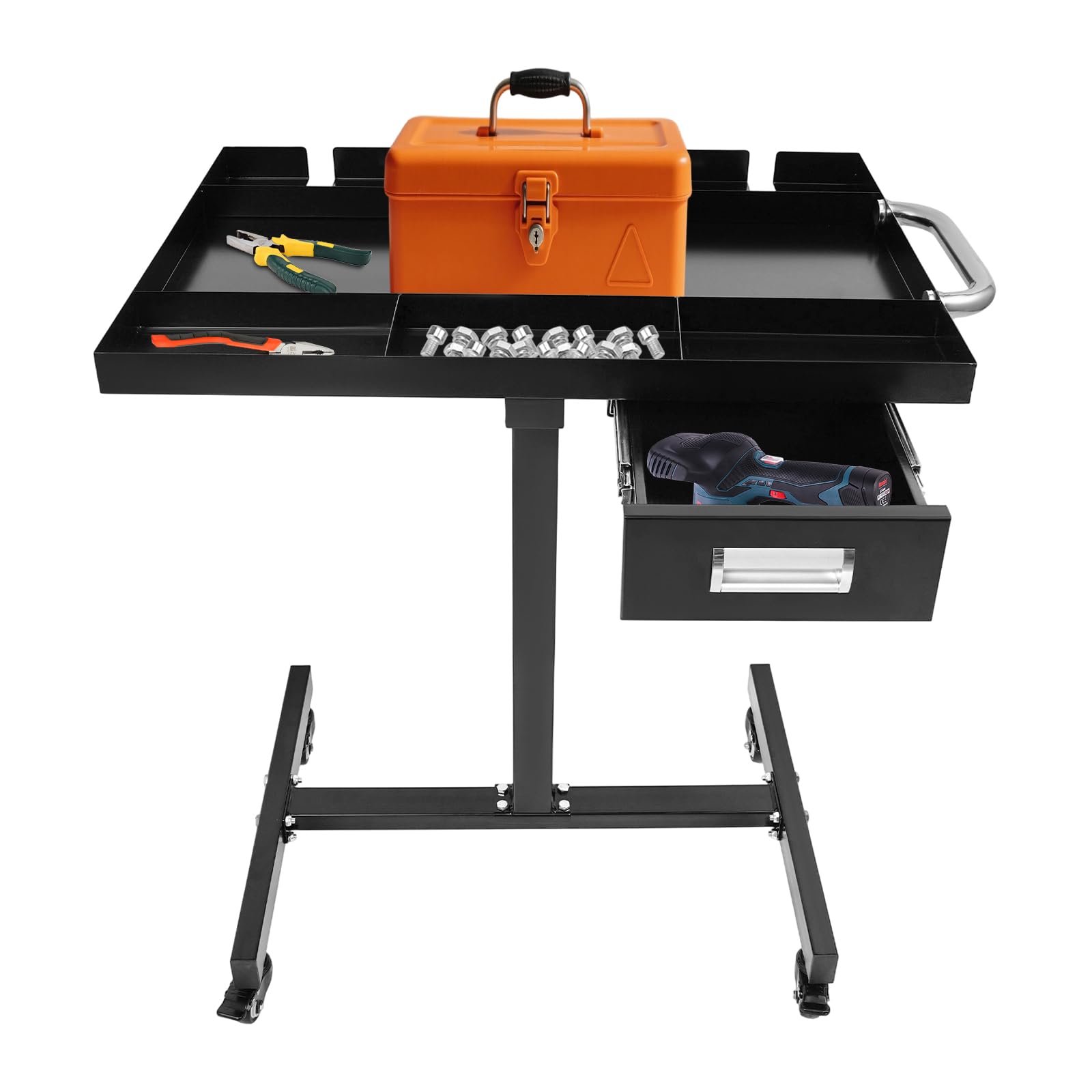 Carro de taller móvil con cajón, carro de montaje de acero con compartimentos para piezas pequeñas y portaherramientas, carro para taller y garaje hasta 100 kg, color negro