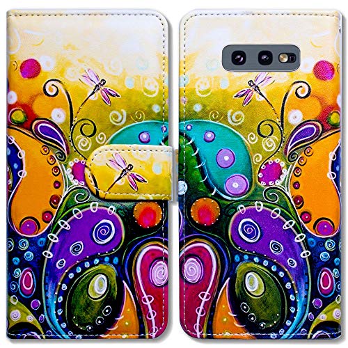 Bcov Case for Galaxy S10e, Colorful Dragonfly Flip Leather Case Wallet Cover with Credit Card Slot ID Card Holder Kickstand for Samsung Galaxy S10e