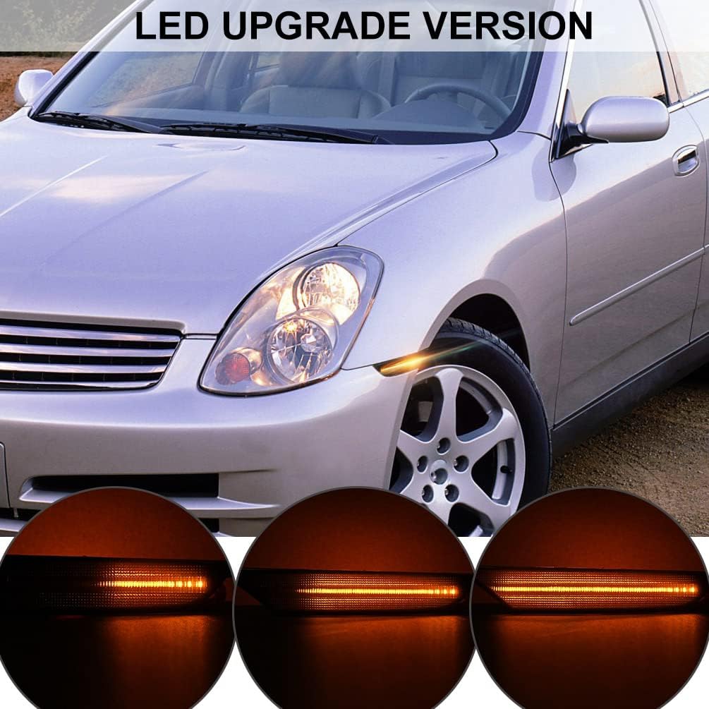 G35 Side Marker Lights for 2003 2004 2005 2006 2007 Infiniti G35 Base/X/Sport/Journey Black Smoked Lens Amber/White Switchback LED Front Bumper Turn Signal Sidemarker Lamps OEM 26180AM800 26185AM800
