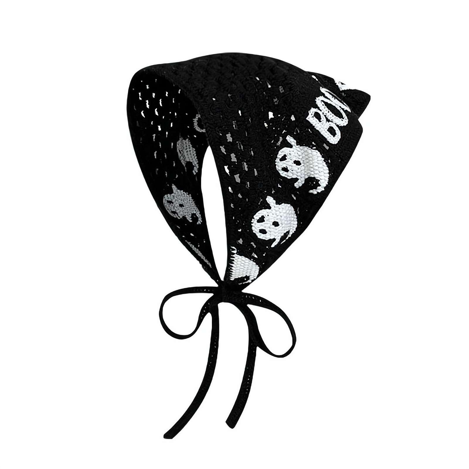 Gothic Häkel-Stirnband Mit Fledermausmuster – Bandana Für Frauen, Grau, Halloween-Deko