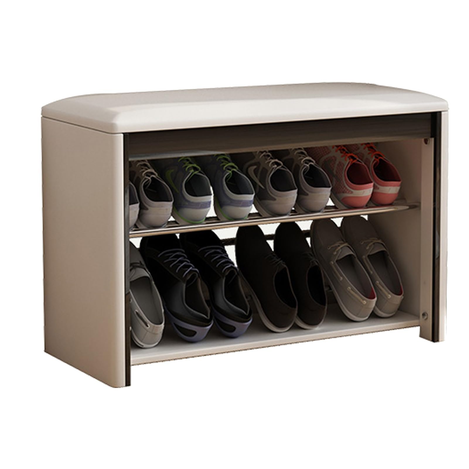 Étagère à chaussures en bois avec coussin banquette de rangement